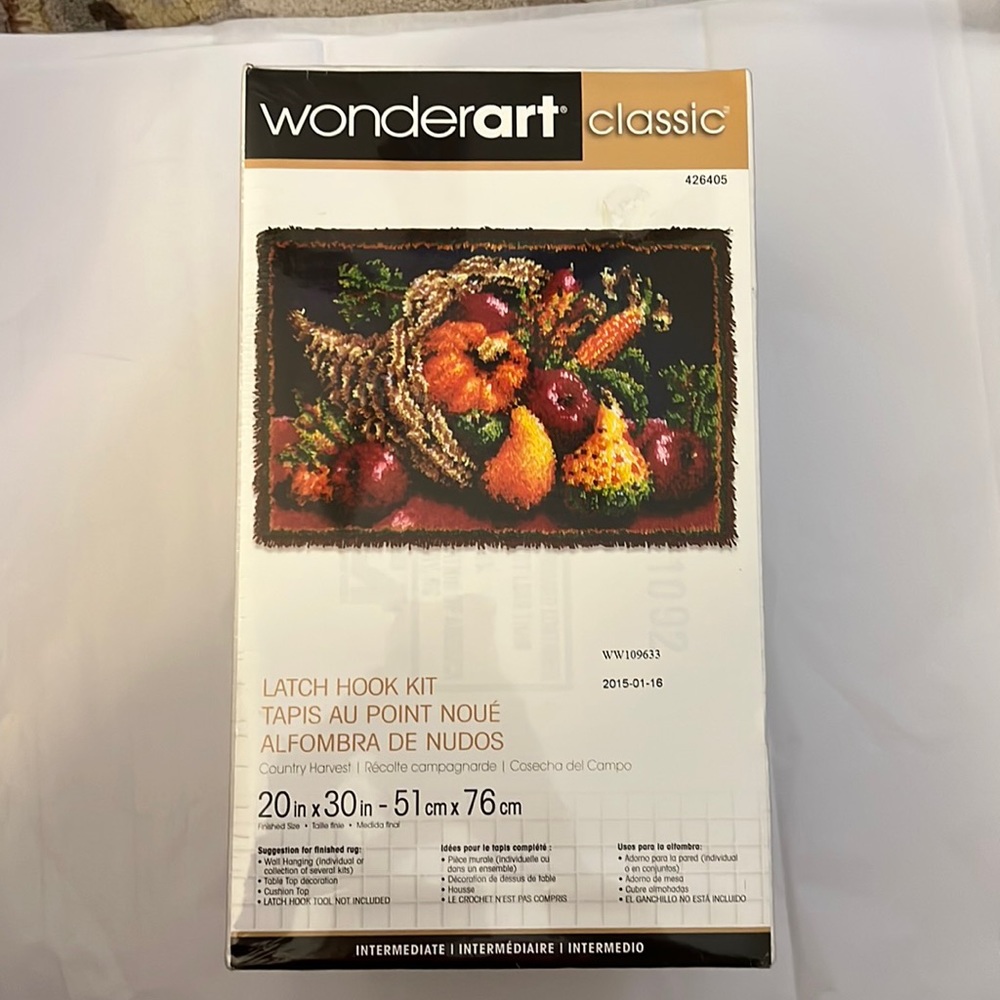 Wonder art Latch Hook Kit. Country Harvest. NWT